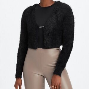 Fabletics Fuzzy Crop Cardigan Black